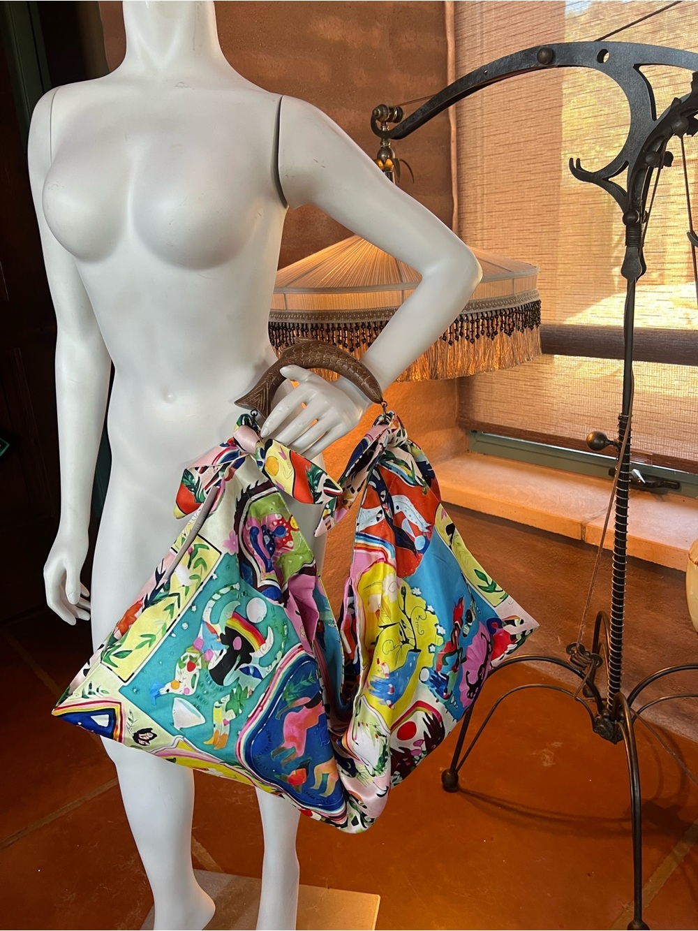 Colorful Silk like scarf Handbag - Vibrant Multicolor Print